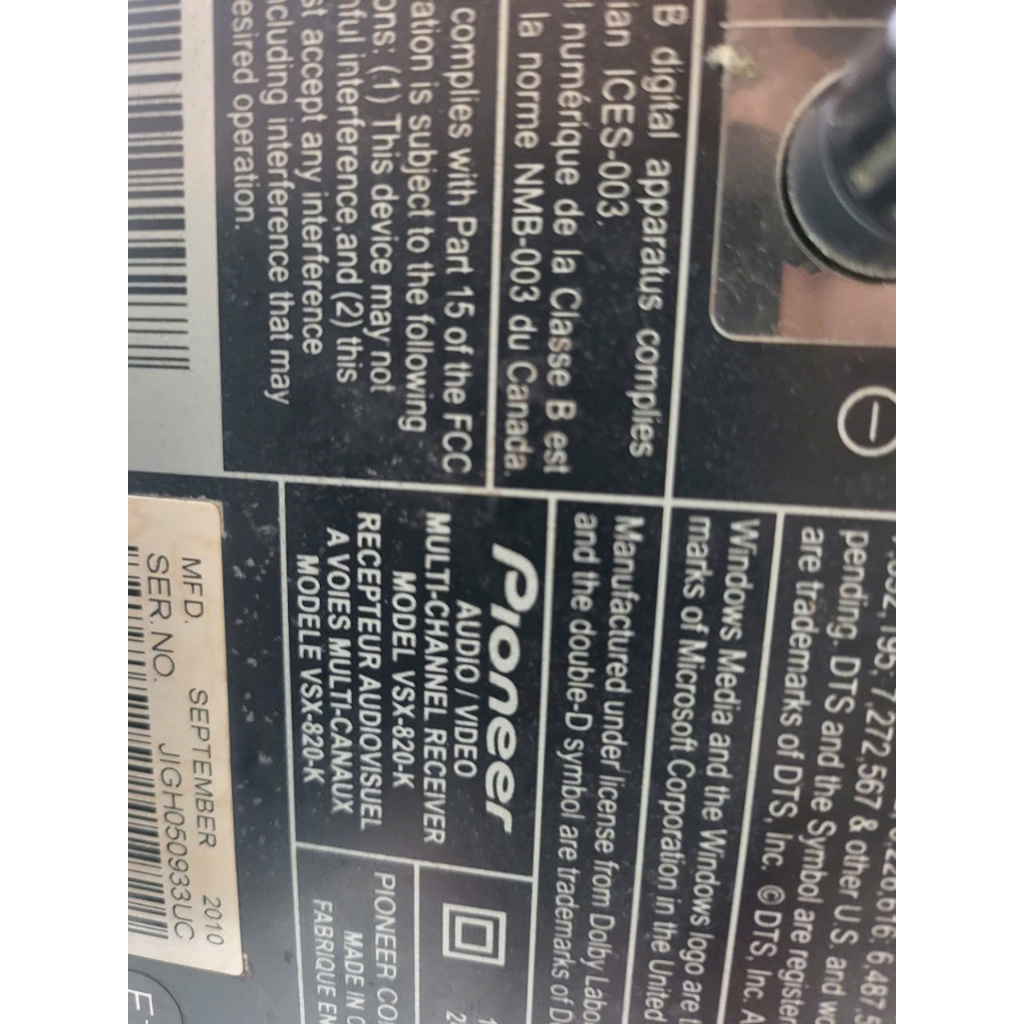 THANH LÝ AMPLY 5.1 PIONEER VSX-820K – ZIN, 245W  KHÔNG LÊN NGUỒN – GIÁ TỐT CHO ANH EM THỢ