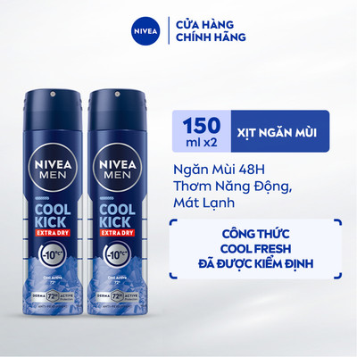 Bộ 2 Xịt Ngăn Mùi NIVEA MEN Cool Kick Mát Lạnh - Thơm Năng Động (150 ml) - 82883x2