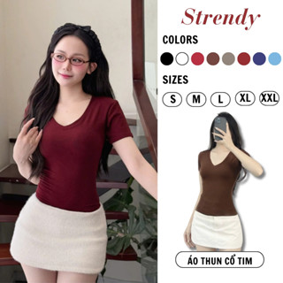 [Xả kho] Áo thun body nữ tay cộc cổ trái tim Strendy ôm eo hack dáng siêu đỉnh co giãn thoải mái