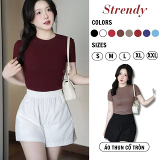 Áo thun ôm body cổ tròn tay cộc Strendy, áo babytee thắt eo ôm body quyến rũ siêu xinh AT06