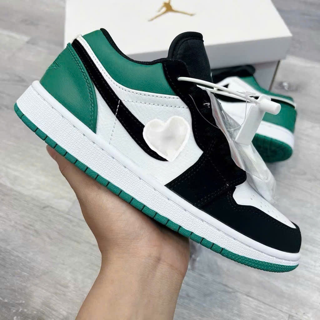 Giày jd low 1 cổ thấp đen trắng gót xanh lá Cao Cấp Full Bill Box.