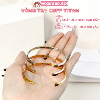 Vòng tay titan nam nữ dạng cuff chất liệu titan không rỉ có khắc tên theo yêu cầu