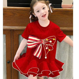 Đầm Đuôi Cá Bé Gái Nơ Lớn Hottrend, Váy Công Chúa Dự Tiệc Cao Cấp – Màu Trắng/Đỏ NEXXI