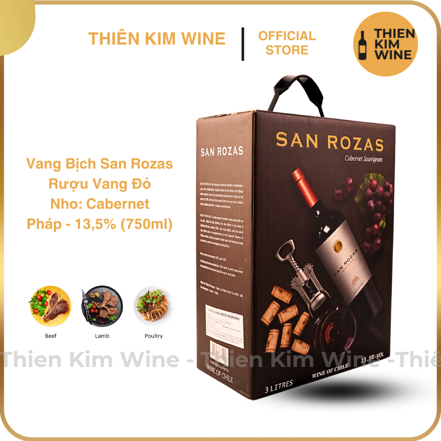 [Chính Hãng] - (Bịch 3 lít) Rượu Vang Đỏ Chile SAN ROZAS Cabernet Sauvignon - 13,5% (Bịch 3l)