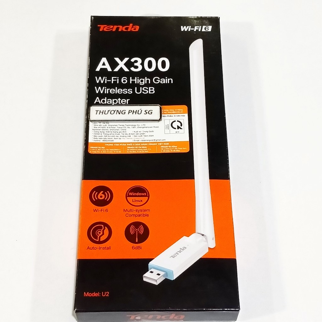USB Wifi Tenda AX300 Wifi 6 tốc độ 286Mbps / Anten 6dBi liền (Auto Driver)
