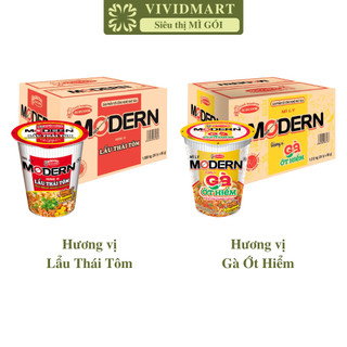   THÙNG24LY  - ACECOOK - Mì ly Modern 2 vị: Gà ớt hiểm Lẩu Thái tôm Mì Modern Acecook Mì Modern ly ăn liền  65-67g ly  
