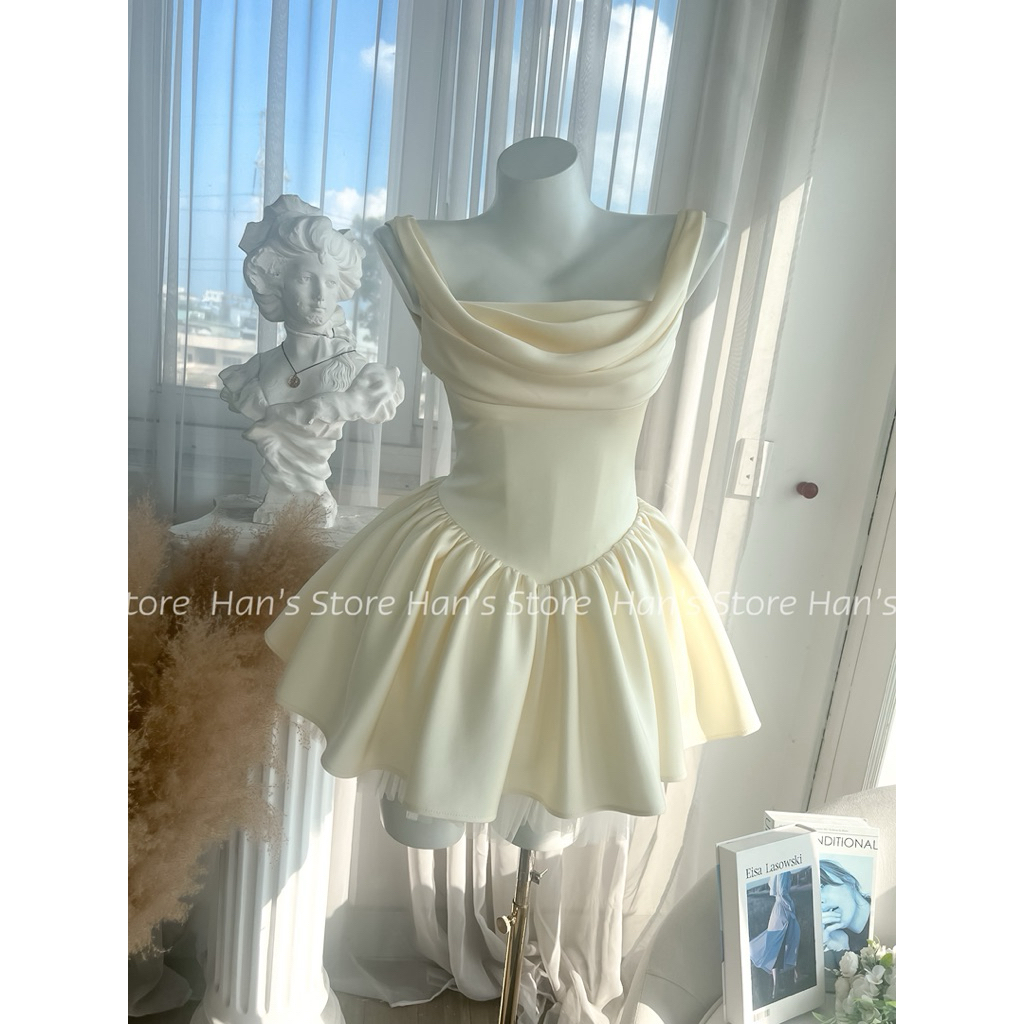   HAN’S STORE  VÁY LỤA CỔ TRỄ HỞ LƯNG FORM BỒNG BỀNH TIỂU THƯ CÓ GỌNG ĐỊNH FORM VÀ MÚT NGỰC ẢNH THẬT  