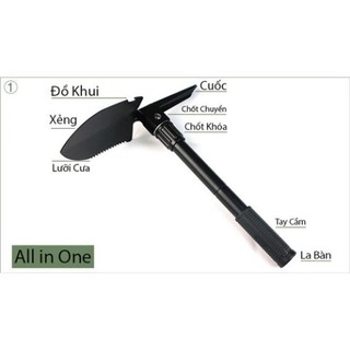 xẻng đào xúc cát đất đi biển, Xẻng mini cắm trại phượt , tự vệ 41cm gấp gọn bỏ túi