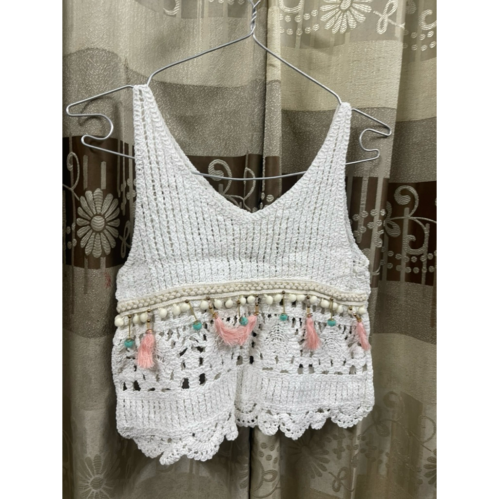 Bộ quần áo croptop len móc đi biển hoặc đi chơi