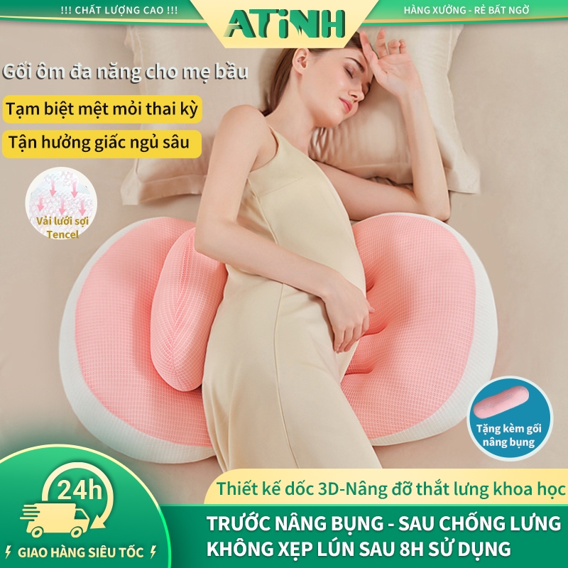 Gối Bà Bầu Tencel Cao Cấp [Giảm Đau Lưng, Ngủ Ngon] - Ôm Trọn Đường Cong, Tặng Kèm Gối Phụ