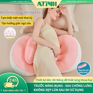 Gối Bà Bầu Tencel Cao Cấp [Giảm Đau Lưng, Ngủ Ngon] - Ôm Trọn Đường Cong, Tặng Kèm Gối Phụ