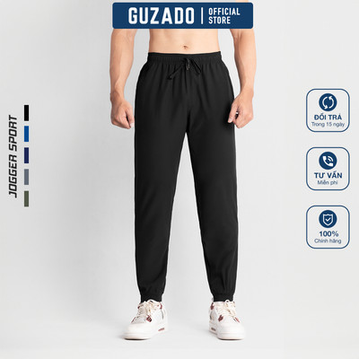 Quần Gió Jogger Nam GUZADO Vải Mềm Mịn, Chống Nhăn, Co Giãn, Dáng Thể Thao Bo Gấu GDC02-GADC25W002
