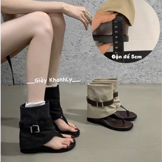 Bốt xỏ ngón đai da style Hàn gót xuồng 5cm ELLA
