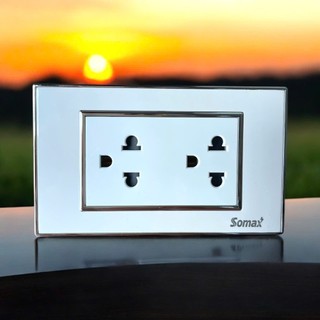 Ổ cắm điện chữ nhật âm tường cao cấp viền mạ crom sáng bóng công suất 16A kt: 120x72mm