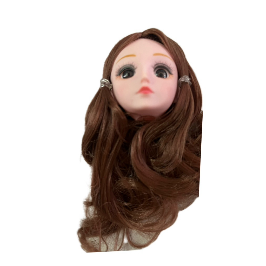 đầu búp bê mắt 3D - tóc nâu - phụ kiện búp bê 30cm
