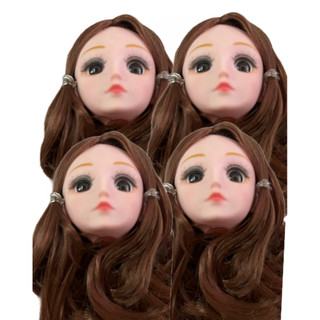 đầu búp bê mắt 3D - tóc nâu - phụ kiện búp bê 30cm