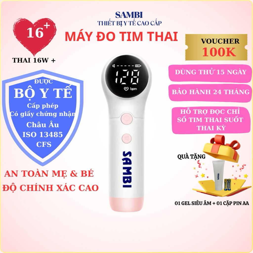 Máy đo tim thai tại SAMBI PLUS chính hãng, không dây, chính xác, an toàn, tiện lợi, dễ sử dụng, BH 24 tháng