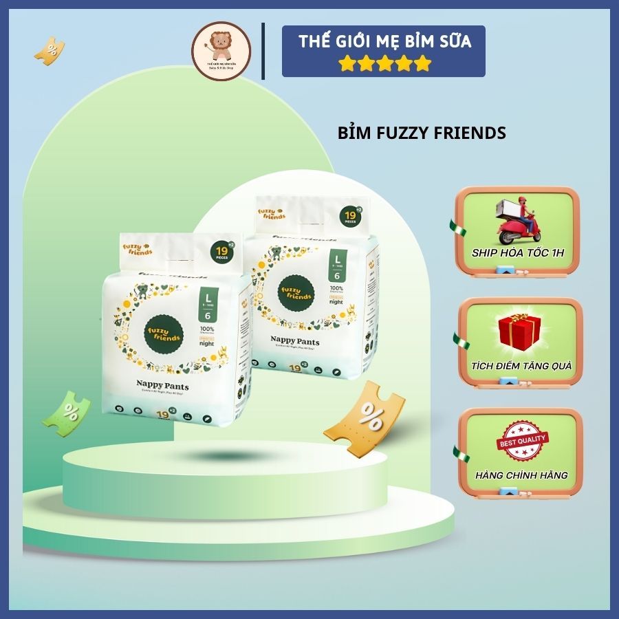 [Thế Giới Mẹ Bỉm Sữa] Bỉm Fuzzy Friends cao cấp siêu mềm mịn cho bé hàng chính hãng - thegioimebimsu