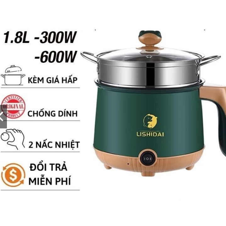 Nồi Lẩu Mini Điện Đa Năng – Dung Tích 1.8L – Nấu Mì, Lẩu, Xào Rau – Chống Dính, Tiện Lợi