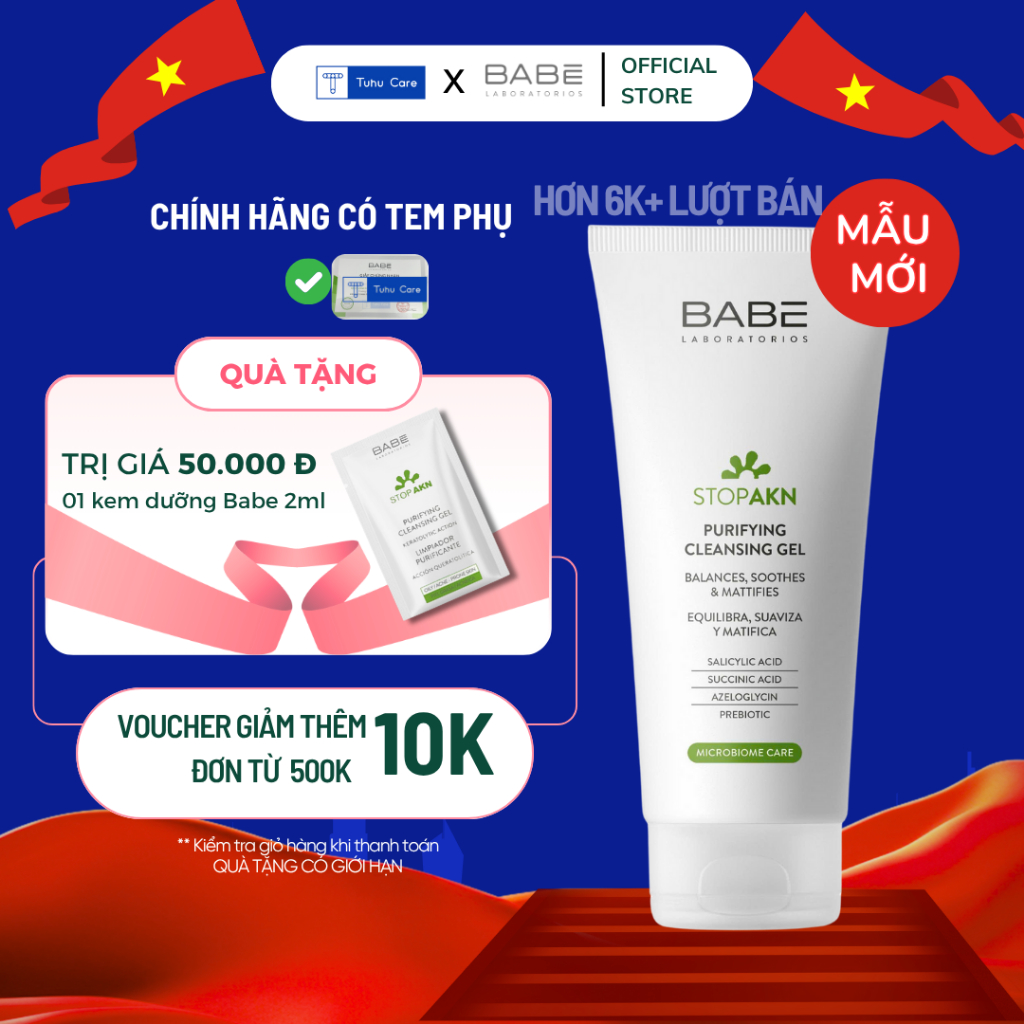 Babe sữa rửa mặt babe 200ml Stop Akn Purifying Cleansing Gel dành cho da dầu mụn