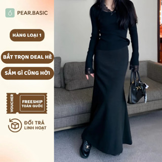 Chân váy len nữ đuôi cá xếp ly dáng suông dài cạp cao mùa đông tôn dáng cao cấp công sở Pear.Basic CV03