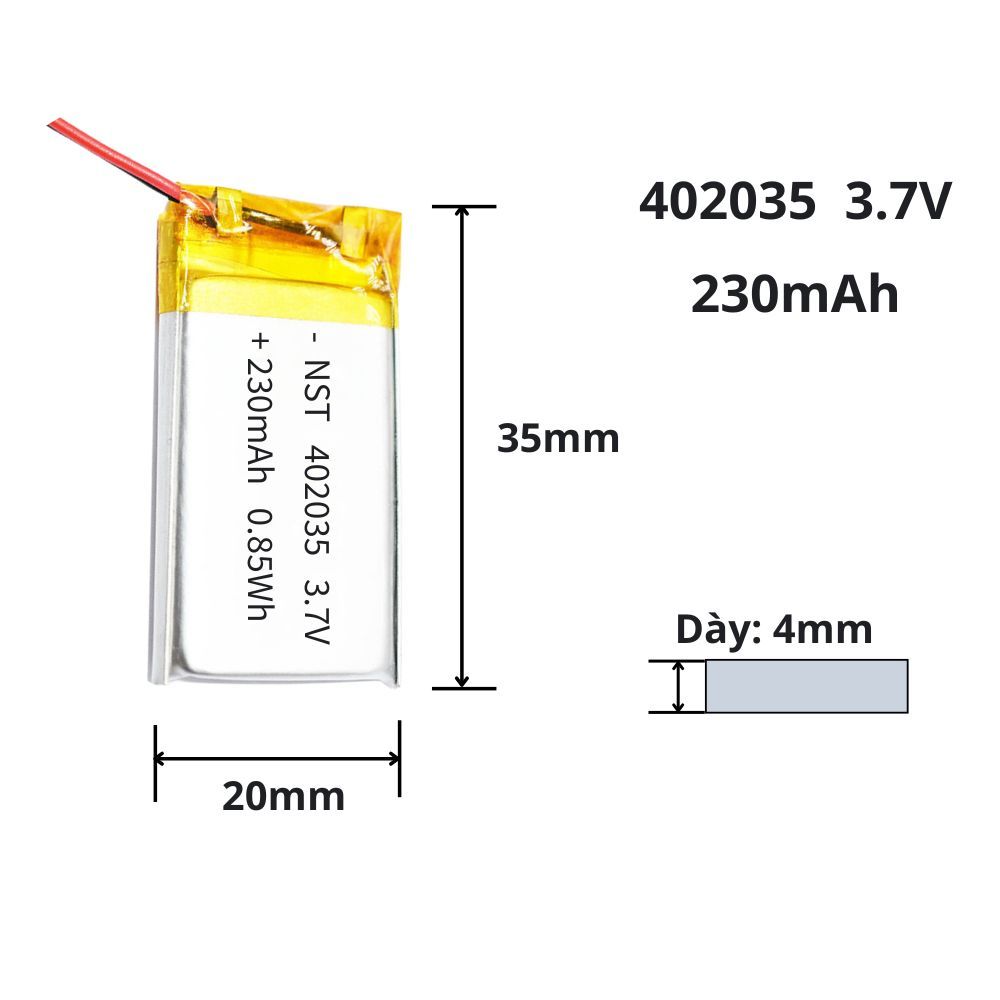 Pin sạc 3.7V 402035 230mAh / 240mAh cho tai nghe, Loa, thiết bị điện tử