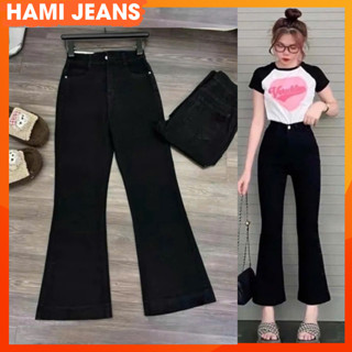 Quần jean đen ống loe lỡ 90cm co giãn quần loe đen quần bò ống loe 9 tấc màu đen