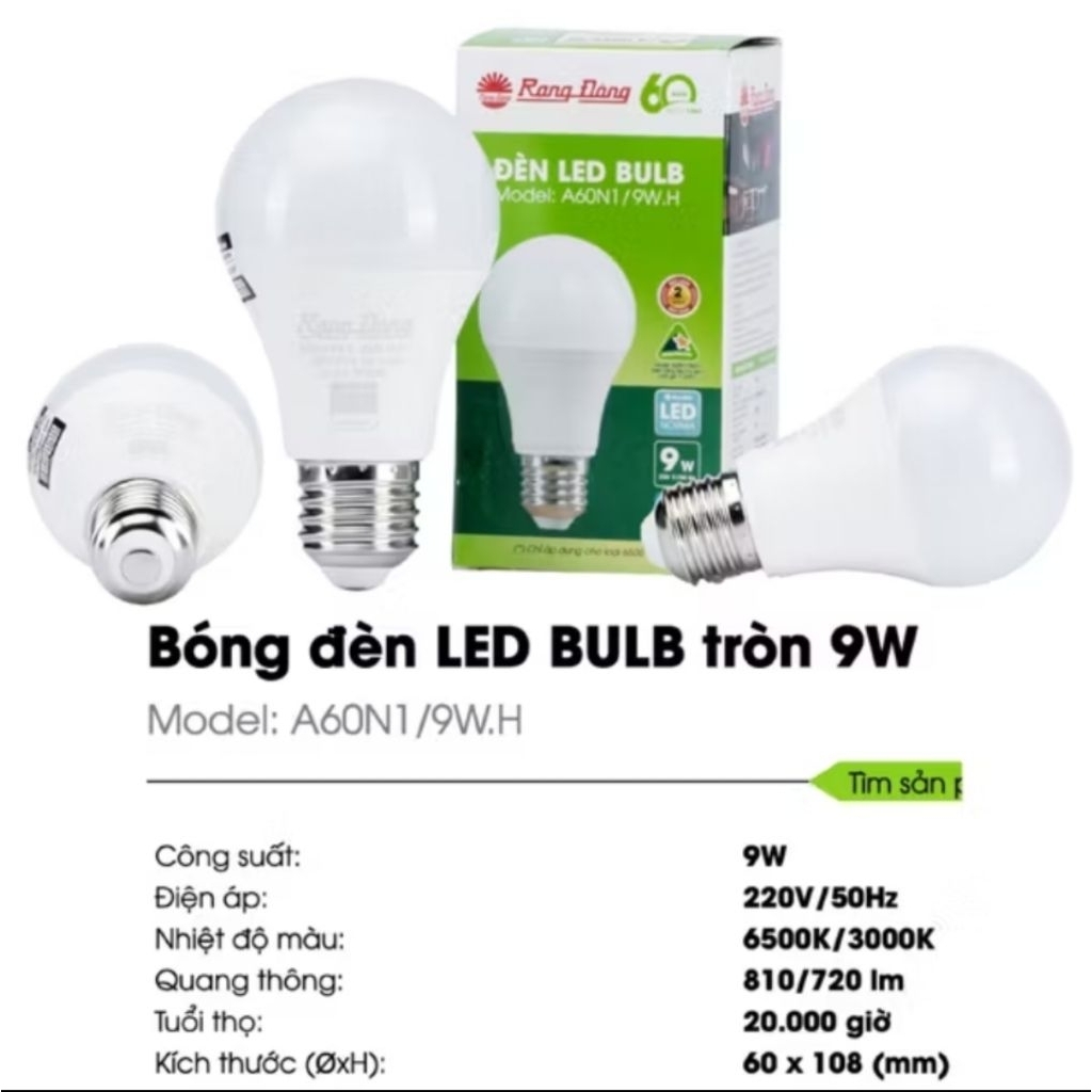 bóng đèn led Buld Rạng Đông 9w, chính hãng. bao sáng đẹp