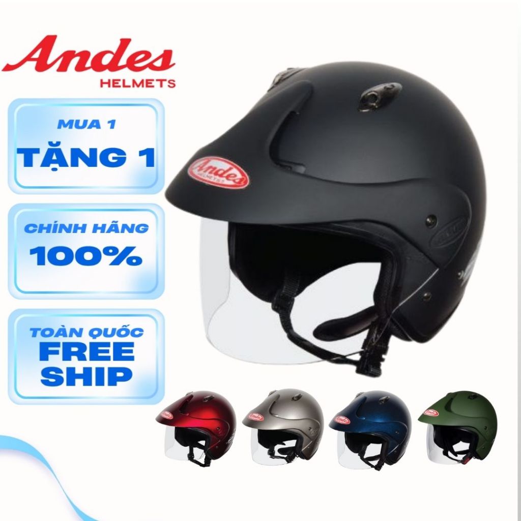 Mũ bảo hiểm 3/4 có kính Andes 3s306E - 306 có kính chính hãng đi xe máy