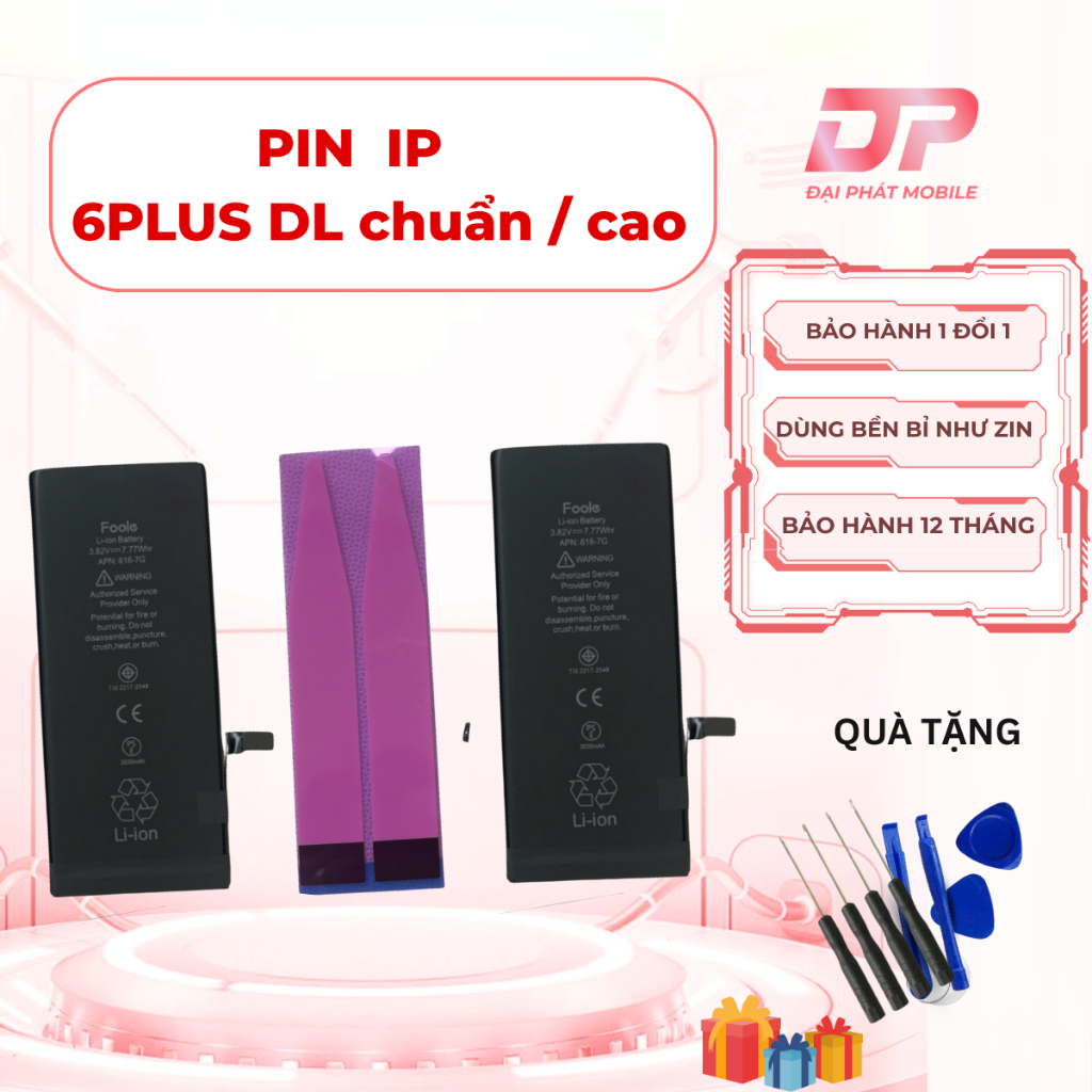 🔋 PIN 6 PLUS DUNG LƯỢNG CHUẨN & CAO | PIN MỚI 100% – TẶNG BỘ VÍT 9 MÓN