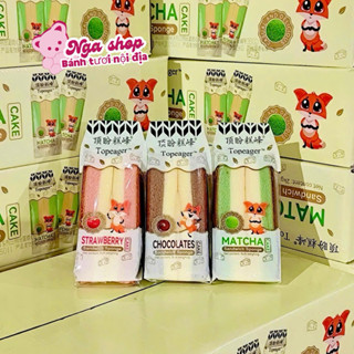 (Có sẵn 1 Thùng 2kg)Bánh Bông lan 3 vị  Tam Giác con cáo 20 bánh vị dâu-sô-cô-la - vị trà xanh