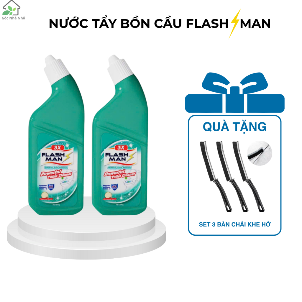 Combo 2 chai nước tẩy bồn cầu Flashman diệt vi khuẩn toilet khử mùi hôi nhà vệ sinh hương gỗ tự nhiê