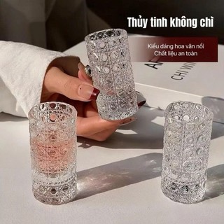  Bộ ly thủy tinh trong suốt ly gượu 20ml hoa vân nổi ly kim cương set 6 ly sang trọng 