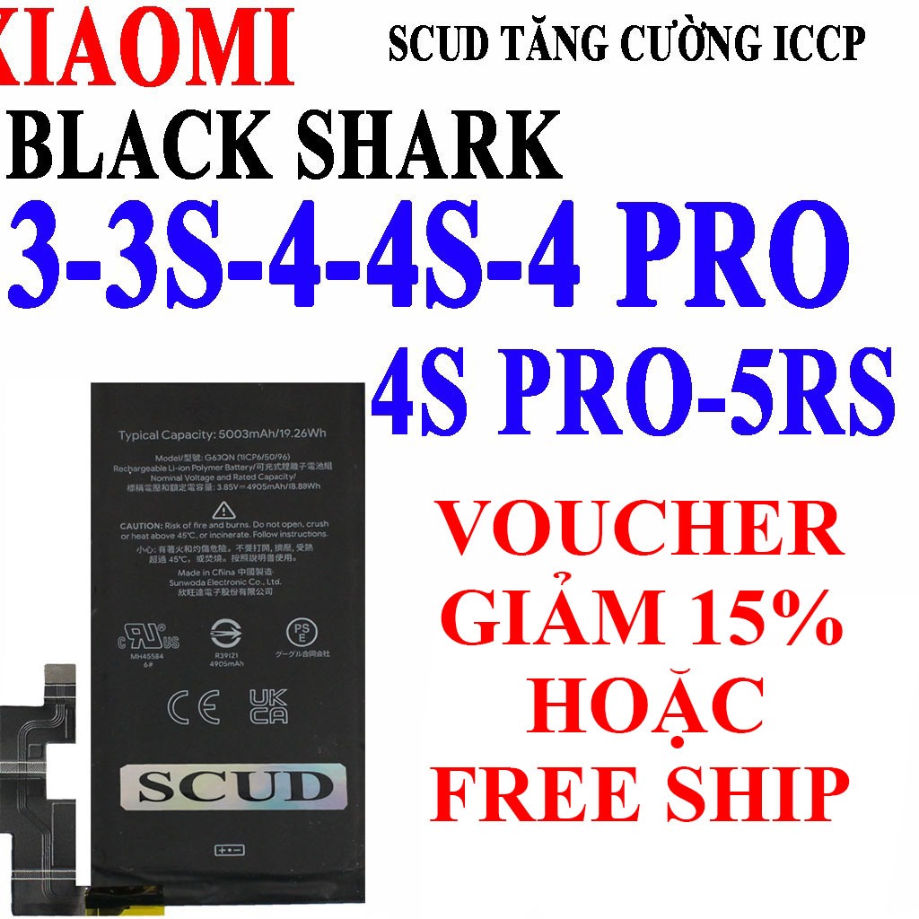 Pin SCUD cho Xiaomi Black Shark 3/Shark 3S/Shark 4/Shark 4S/Shark 4 Pro/Shark 4S Pro/Shark 5 RS