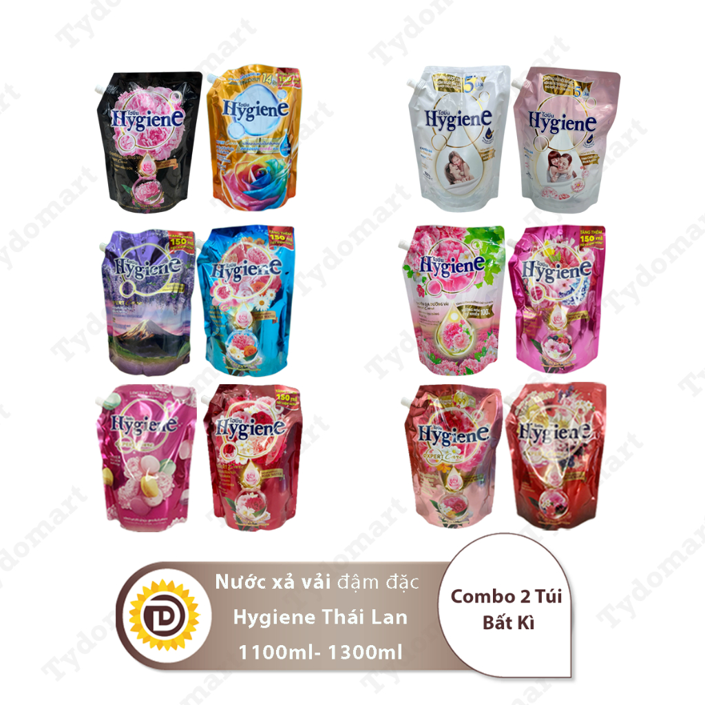 (Combo 2 Túi) Nước Xả Vải Hygiene Hương Nước Hoa Dung Tich 1100-1300ml/Túi Giúp Làm Thơm Quần Áo