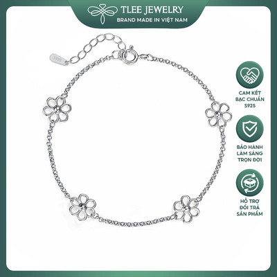 Lắc tay bạc nữ TLEE mặt hoa sáu cánh rỗng thanh lịch, dịu dàng TLEE JEWELRY LT0459