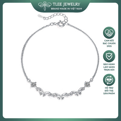 Lắc tay bạc nữ TLEE ba charm hồ điệp trơn điểm hạt đá nhỏ xinh xắn, dễ thương TLEE JEWELRY LT0461