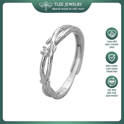 Nhẫn bạc nữ TLEE, nhẫn hình vỏ thân cây đan chéo đính đá chỉnh size cá tính TLEE JEWELRY A0388