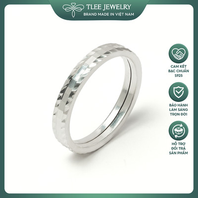 Nhẫn bạc TLEE unisex s925 họa tiết vát chéo đa giác đơn giản, sang trọng TLEE JEWELRY A0387