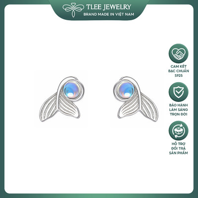 Khuyên tại bạc nữ TLEE đuôi nàng tiên cá đính đá moonstone đổi sắc nhiều màu TLEE JEWELRY B0609