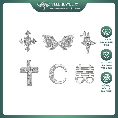 Khuyên tai bạc TLEE trăng, sao, thánh giá, cánh thiên thần đính đá lấp lánh TLEE JEWELRY B0612