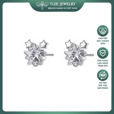 Khuyên tai bạc TLEE ba ngôi sao đính đá nhỏ nhắn, dễ thương TLEE JEWELRY B0616