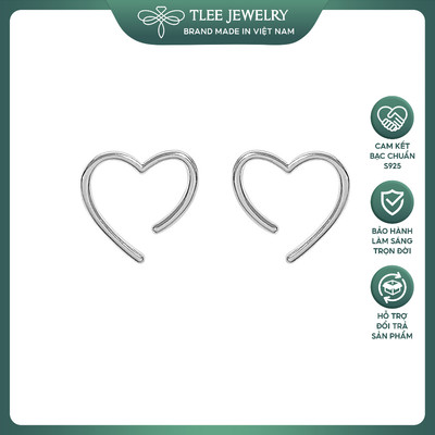 Khuyên tai bạc nữ TLEE trái tim trơn thân hở đơn giản, cá tính TLEE JEWELRY B0621