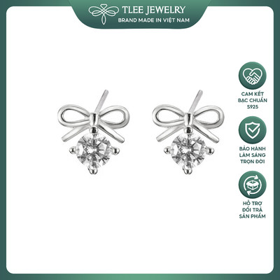 Khuyên tai bạc nữ TLEE nơ nhỏ đính nụ đá tròn lấp lánh, sang trọng TLEE JEWELRY B0622