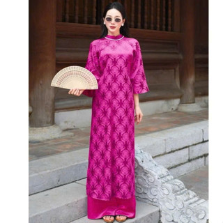 Sét Áo dài cách tân nữ gấm thượng hải dáng suông hoa hồng đại đẹp sang trọng nhất mặc leex tiệc