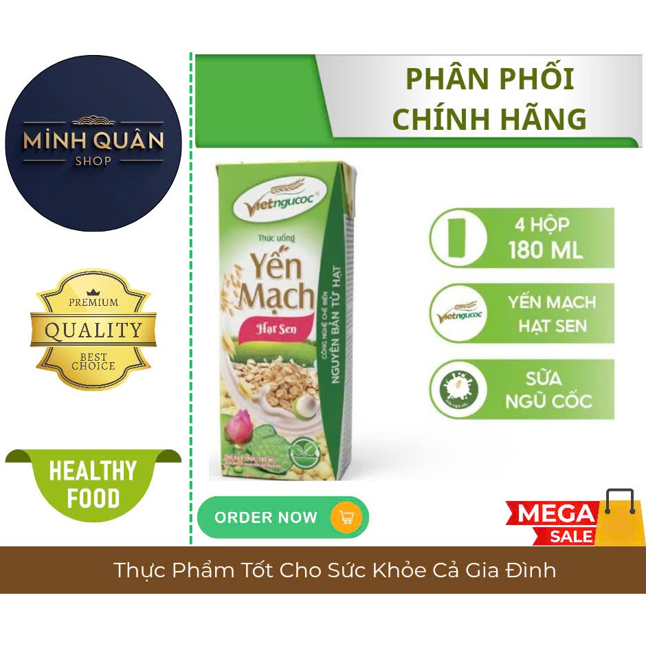 LỐC  4 HỘP - Ngũ Cốc Yến Mạch Hạt Sen Việt Ngũ Cốc 180 ml
