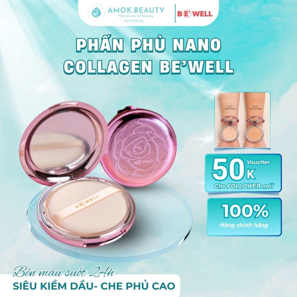 Phấn Phủ Kiềm Dầu Be'well Collagen Pact SPF20 Siêu Mịn Kiềm Dầu Che Phủ Nhẹ Lâu Xuống Tone 22G