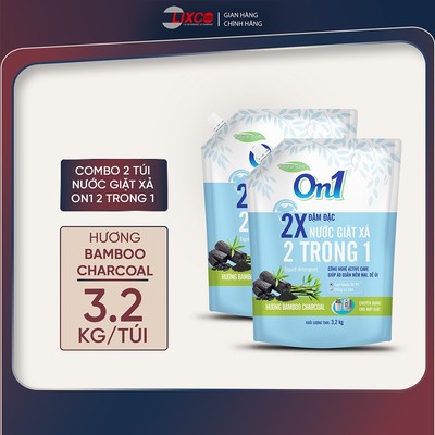 Combo 2 túi nước giặt xả On1 hương Bamboo Charcoal 3.2Kg/ túi 2C-20501, sạch khuẩn, khử mùi, kết hợp giặt xả 2 trong 1