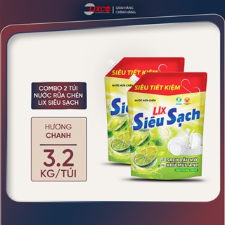  Combo 2 túi nước rửa chén LIX 6.4KG siêu sạch siêu tiết kiệm làm sạch vết bẩn dầu mỡ không hại da tay Lixco Việt Nam 