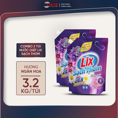 Combo 2 túi nước giặt Lix sạch thơm hương ngàn hoa 3.2kg 2C-N7409 thơm hơn và lưu hương hơn Lixco Việt Nam
